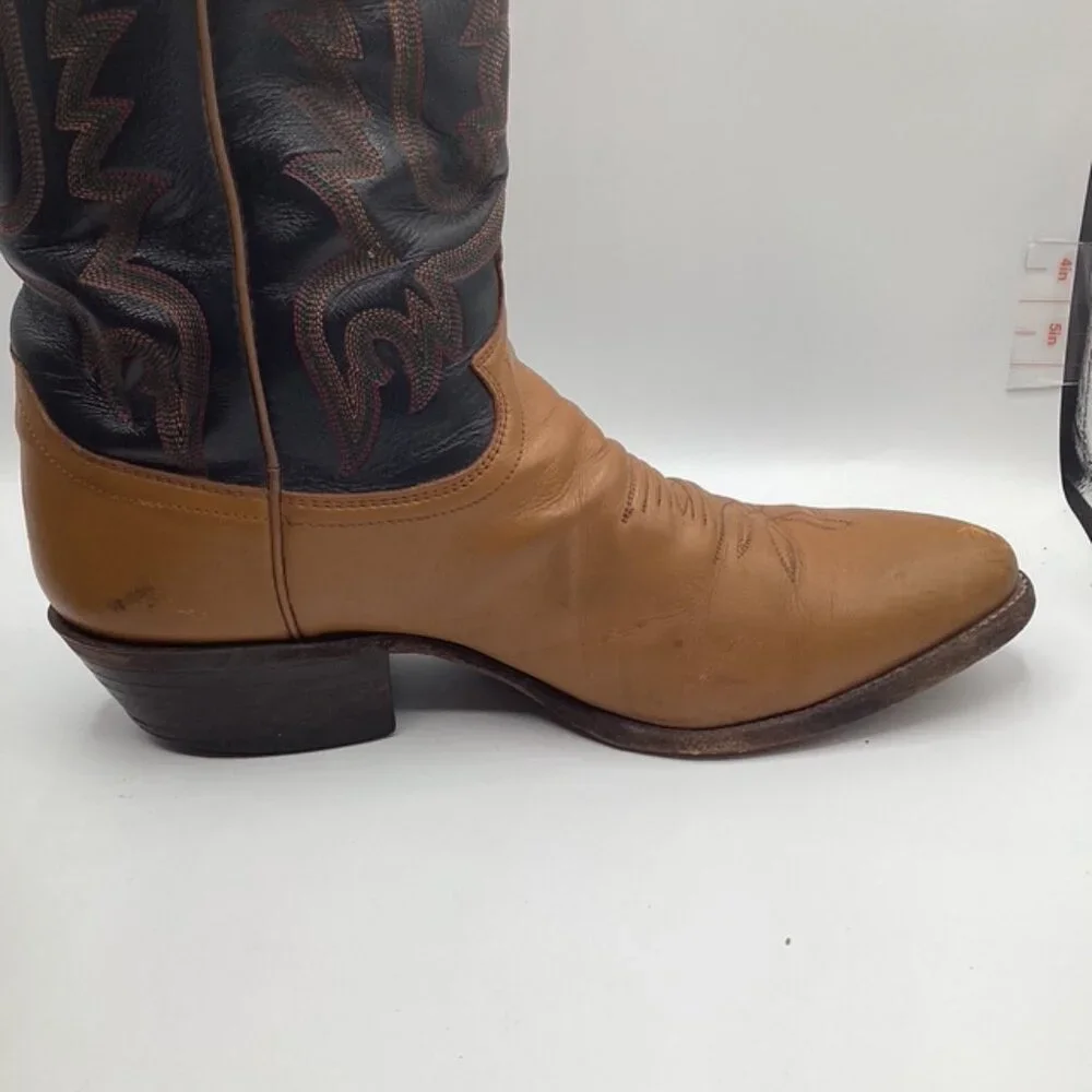 Justin‎ Leather Boots Mens 9.5D Style20794 USA Vintage 1970's-1980's Tan & Black